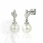18ct White Gold Freshwater Pearl & Diamond Drop Earrings