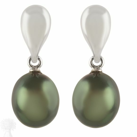 9ct White Gold Black Freshwater Pearl Drop Earrings