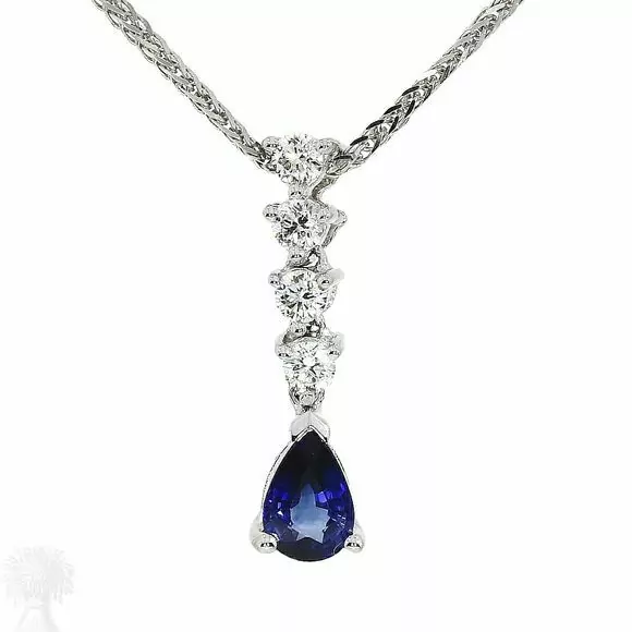 18ct White Gold Sapphire & Diamond Drop Pendant & Chain