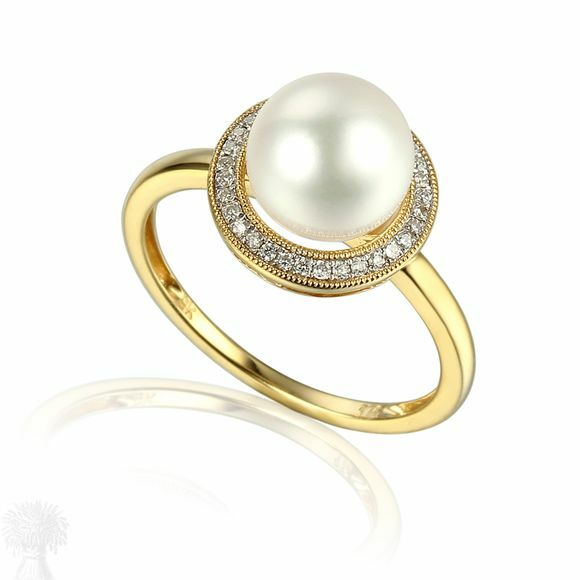 9ct Yellow Gold Pearl & Diamond Cluster Ring