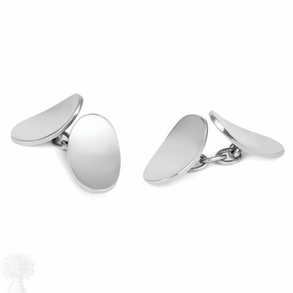 Sterling Silver Plain Curved Oval Cufflinks