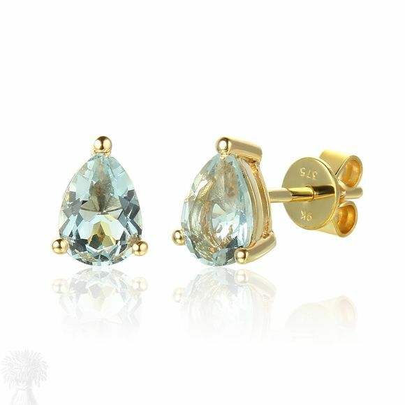 9ct Yellow Gold Single Stone Pear Shape Aquamarine Earrings