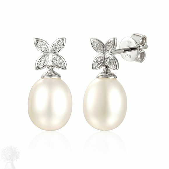 18ct White Gold White Freshwater Pearl & Diamond Earrings
