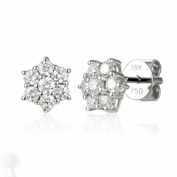18ct White Gold Brilliant Cut Diamond Cluster Earrings