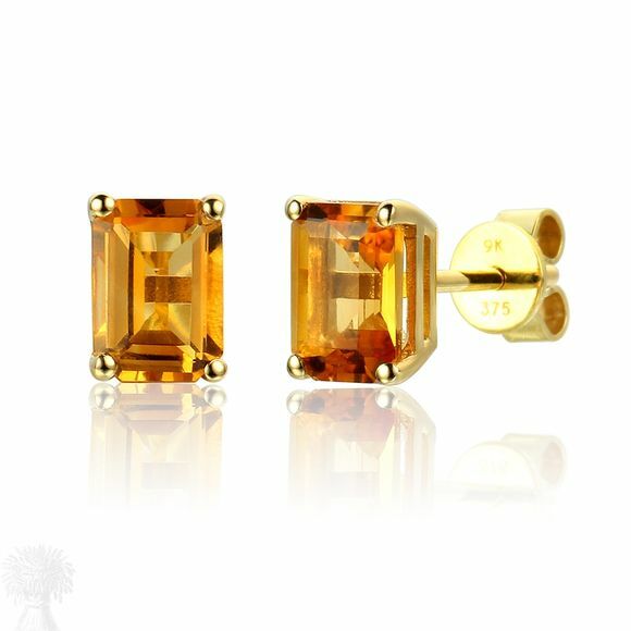 9ct Yellow Gold Single Stone Octagonal Citrine Earrings