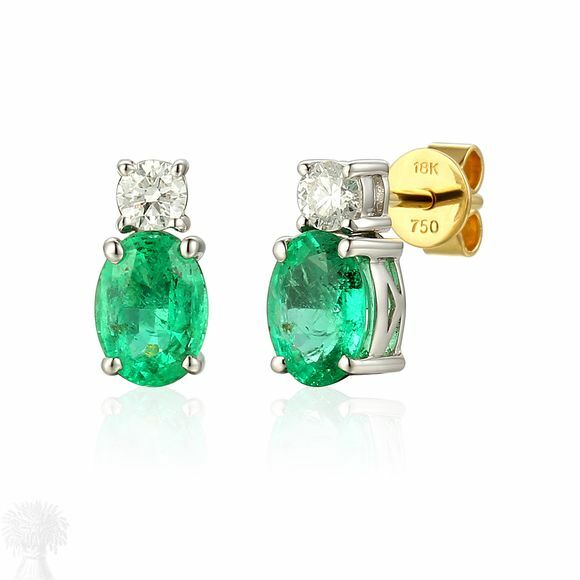 18ct Yellow & White Gold Emerald & Diamond Stud Earrings