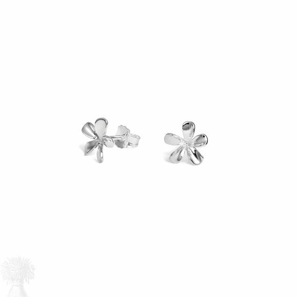 Sterling Silver Plain Flower Stud Earrings
