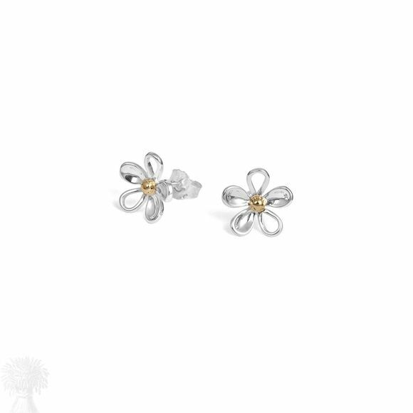 Sterling Silver & Gilt Flower Stud Earrings