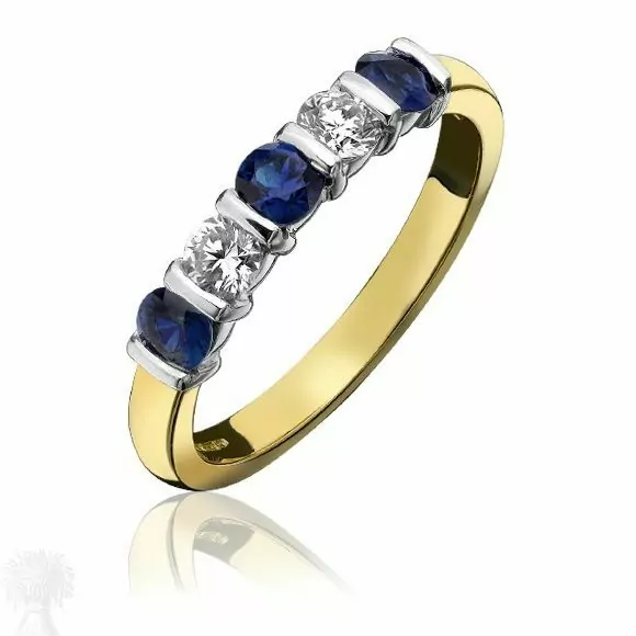18ct Yellow & White Gold 5 Stone Sapphire & Diamond Ring