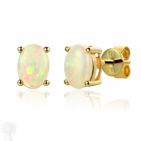 9ct Yellow Gold Single Stone Opal Stud Earrings
