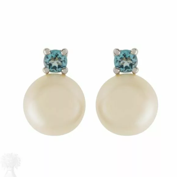 9ct White Gold Freshwater Pearl & Blue Topaz Earrings