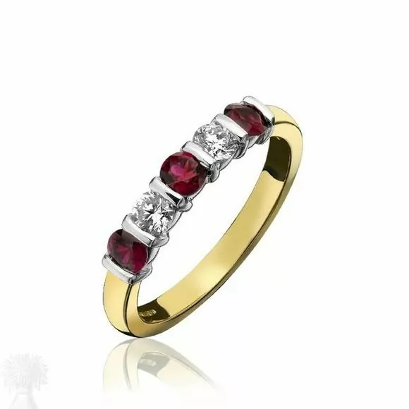 18ct Yellow & White Gold 5 Stone Ruby & Diamond Ring
