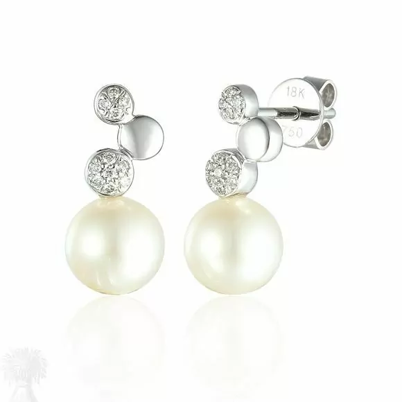 18ct White Gold Freshwater Pearl & Diamond Earrings