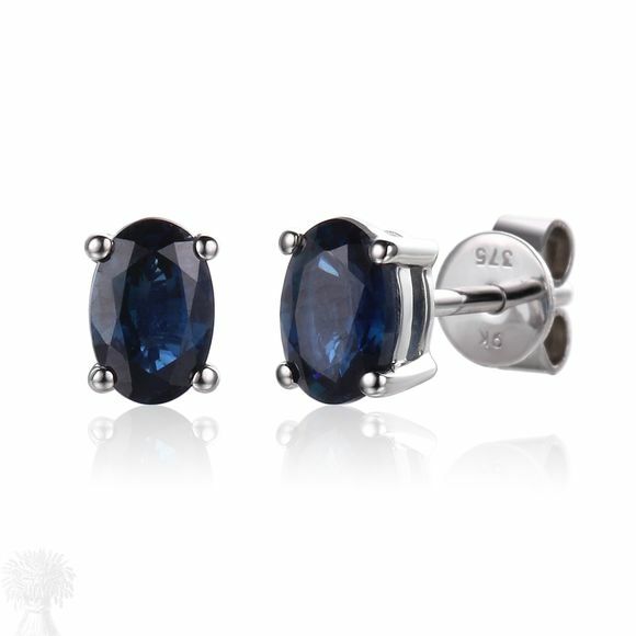 9ct White Gold Oval Sapphire Stud Earrings
