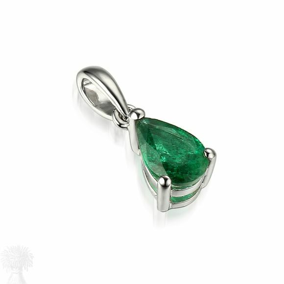 9ct White Gold Single Stone Pear Emerald Pendant