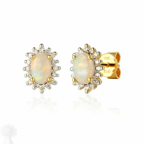 18ct Yellow Gold Opal & Diamond Cluster Stud Earrings
