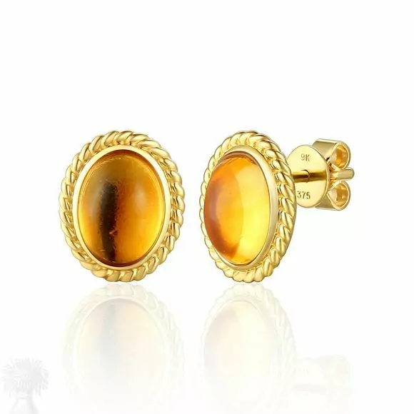9ct Yellow Gold Oval Cabochon Citrine Stud Earrings
