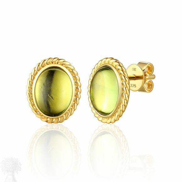 9ct Yellow Gold Oval Cabochon Peridot Stud Earrings