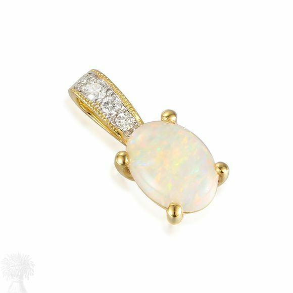 18ct Yellow Gold Opal & Diamond Set Bale Pendant