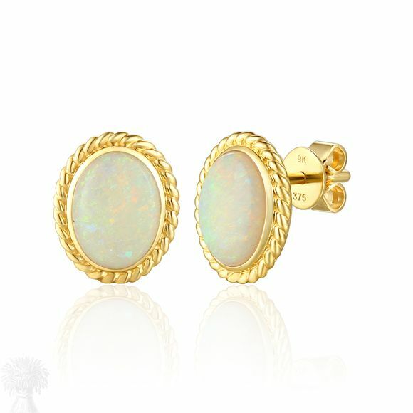 9ct Yellow Gold Oval Cabochon Opal Stud Earrings