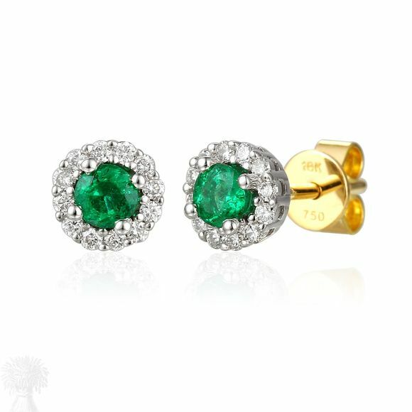 18ct Yellow & White Gold Emerald & Diamond Cluster Earrings