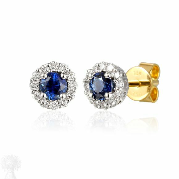 18ct Yellow & White Gold Sapphire & Diamond Cluster Earrings