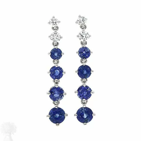 18ct White Gold 6 Stone Sapphire & Diamond Drop Earrings