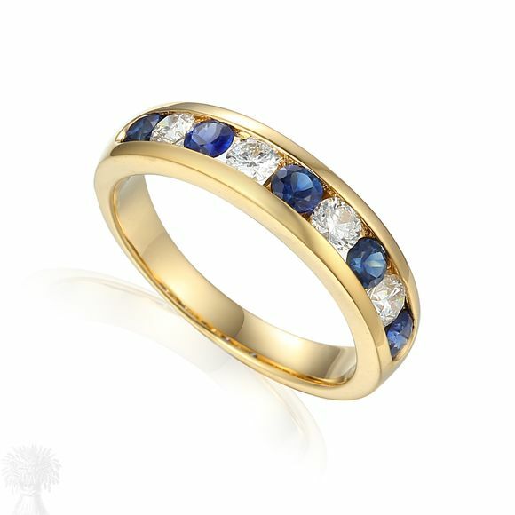 18ct Yellow Gold Sapphire & Diamond 1/2 Eternity Ring