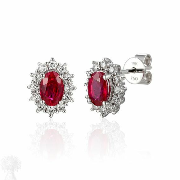 18ct White Gold Ruby & Diamond Cluster Stud Earrings