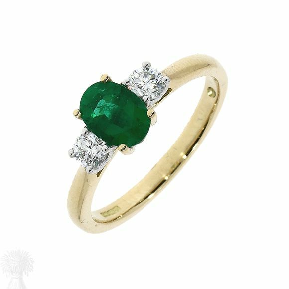 18ct Yellow, White Gold 3 Stone Emerald & Diamond Ring