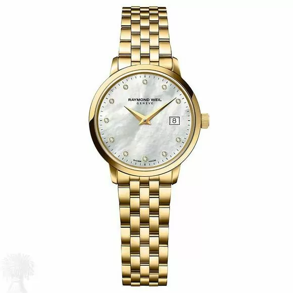 Ladies Gold Plate Raymond Weil Mother of Pearl Diamond Set