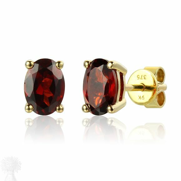9ct Yellow Gold Single Stone Oval Garnet Earrings