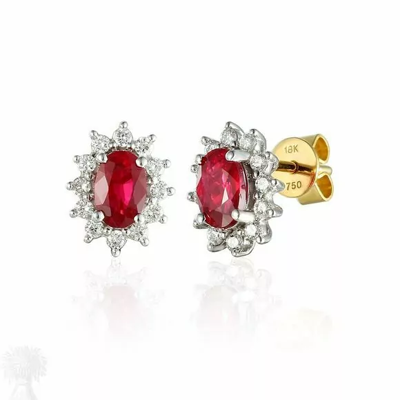 18ct Yellow & White Gold Ruby & Diamond Cluster Earrings