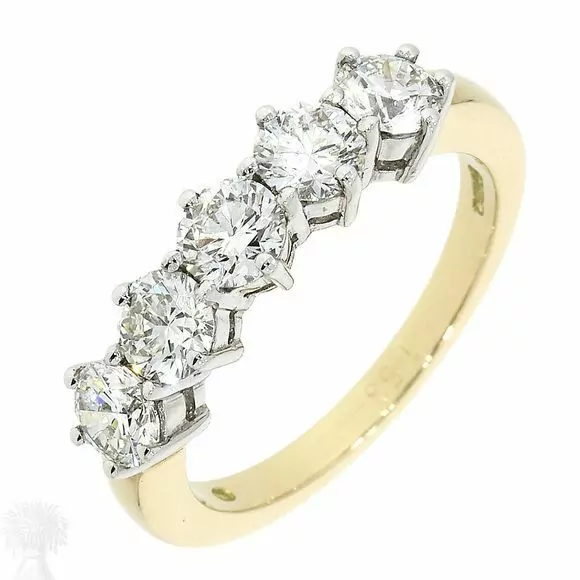 18ct Yellow, White Gold 5 Stone Brilliant Cut Diamond Ring