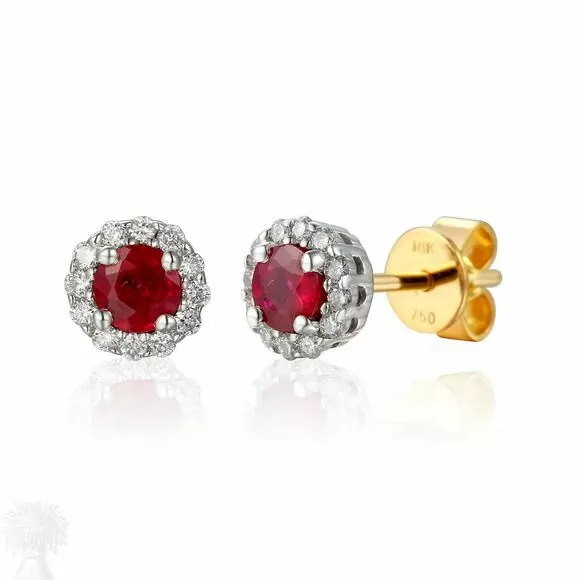 18ct Yellow, White Gold Ruby and Diamond Cluster Earrings