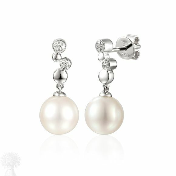 18ct White Gold White Freshwater Pearl & Diamond Earrings