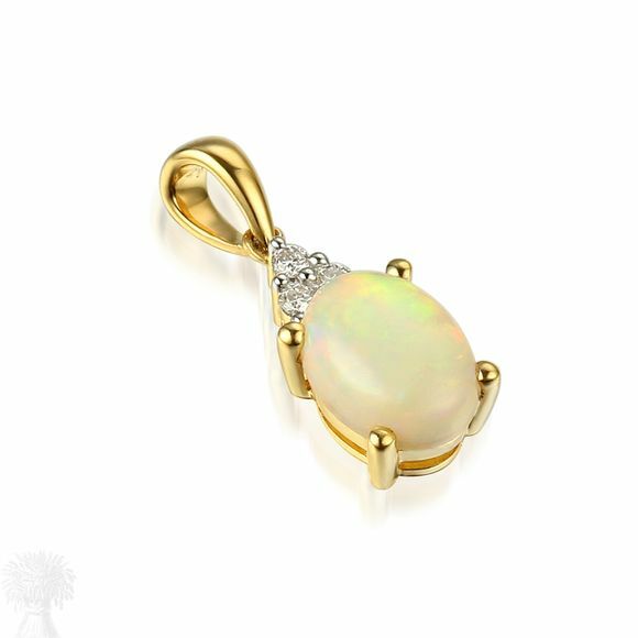 18ct Yellow Gold Opal & Trefoil Diamond Pendant