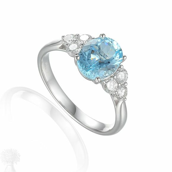 18ct White Gold Aquamarine & Diamond Trefoil Ring