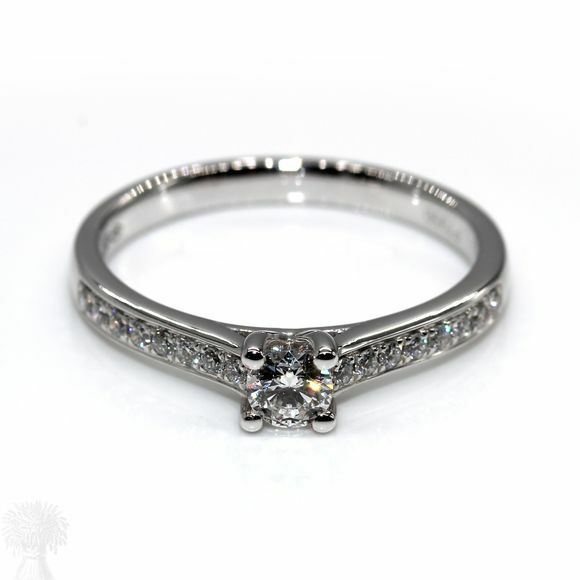 Platinum Single Stone Diamond Ring with Diamond Shoulders
