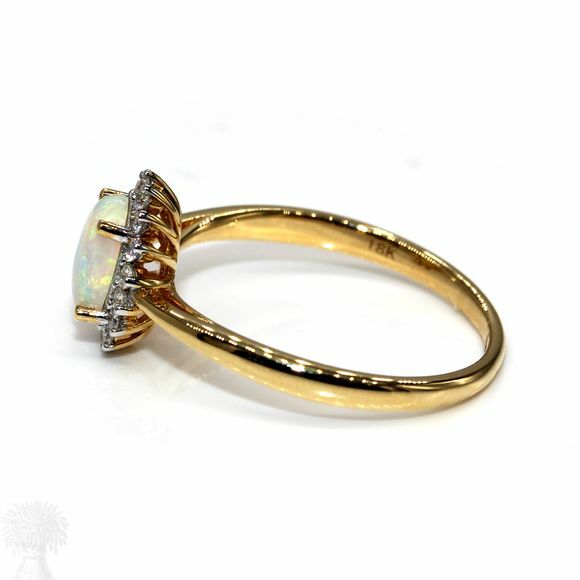 18ct Yellow & White Gold Opal & Diamond Cluster Ring
