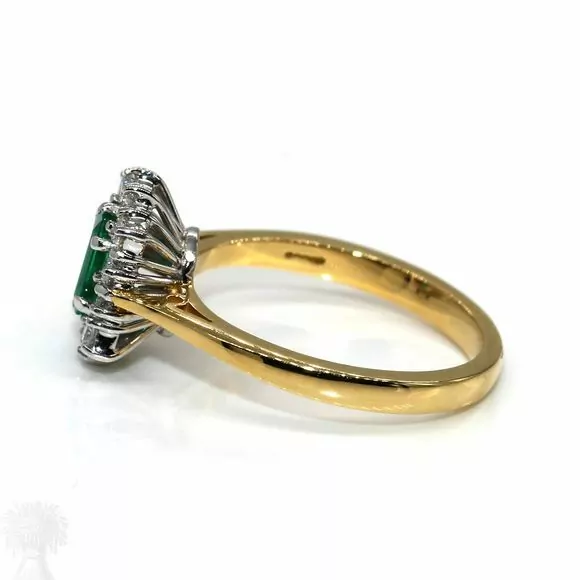 18ct Yellow & White Gold Emerald & Diamond Cluster Ring
