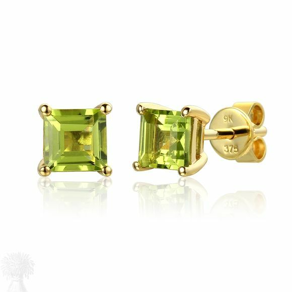 9ct Yellow Gold Single Stone Square Peridot Earrings