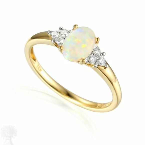 18ct Yellow Gold Opal & Diamond Trefoil Ring