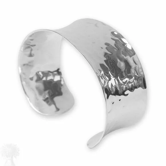Silver Wide Hammered Concave Bangle