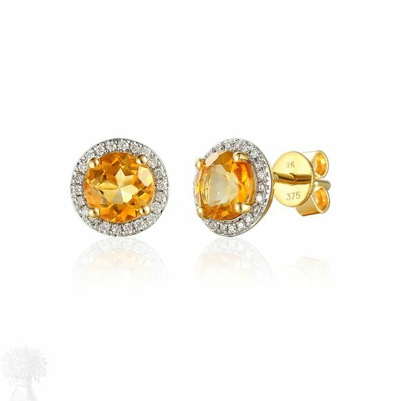 9ct Yellow Gold Round Citrine & Diamond Cluster Earrings