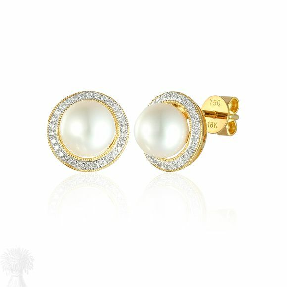 18ct Yellow Gold Pearl & Diamond Cluster Stud Earrings
