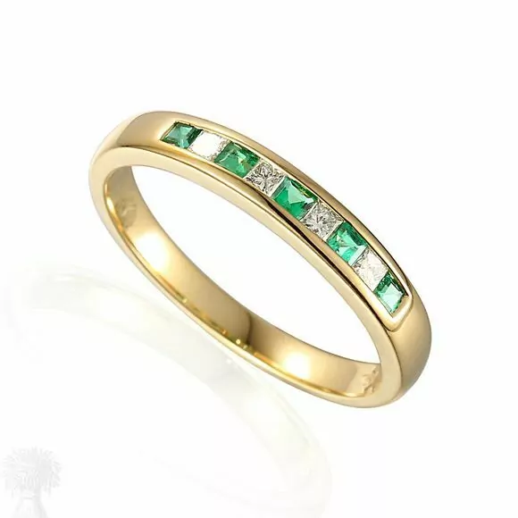 18ct Yellow Gold Emerald & Diamond 1/2 Eternity Ring