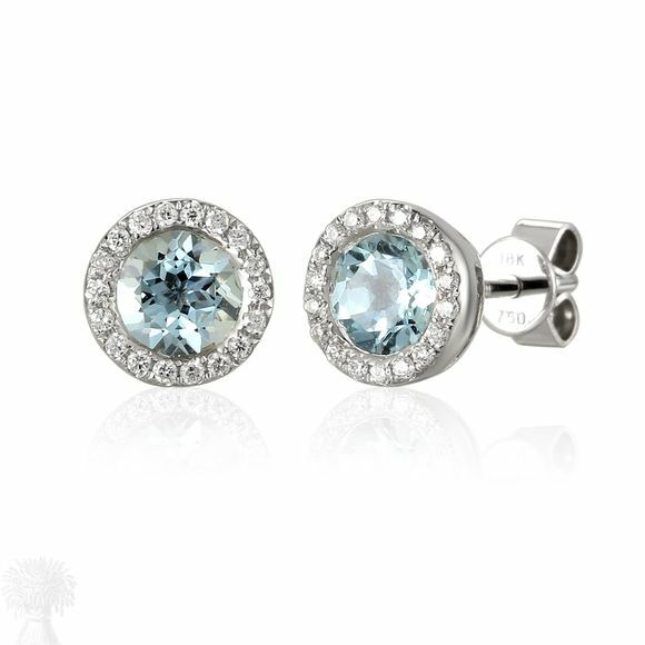 18ct White Gold Aquamarine & Diamond Cluster Earrings
