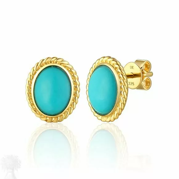 9ct Yellow Gold Cabochon Turquoise Stud Earrings