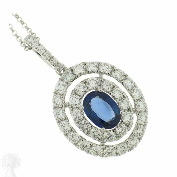 18ct White Gold Sapphire & Diamond Cluster Pendant & Chain